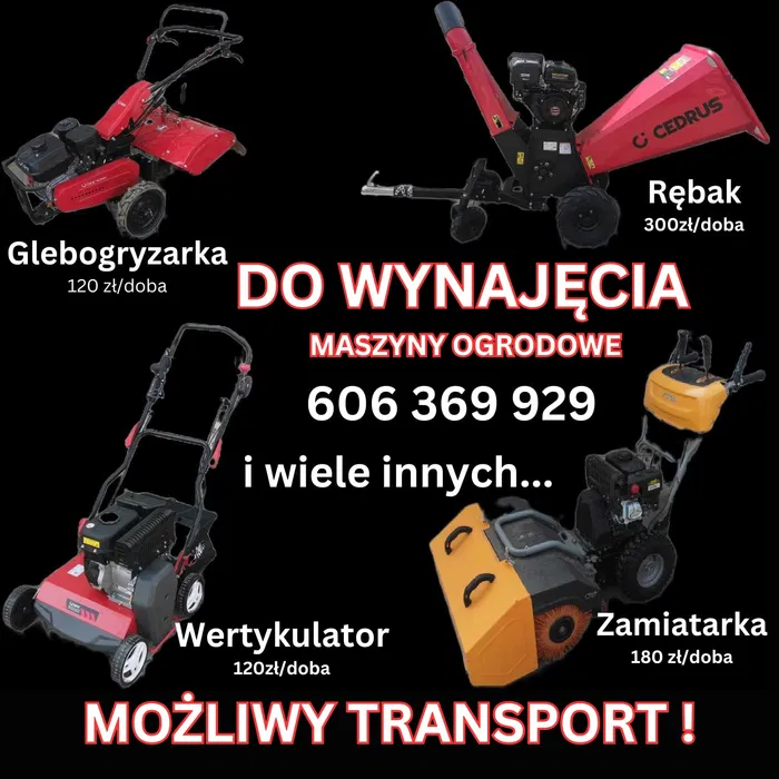 Rębak, wertykulator, glebogryzarka, zagęszczarka, zamiatarka | wynajem