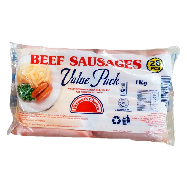 Farmer's Choice Beef Sausages V/Pack 1 Kg