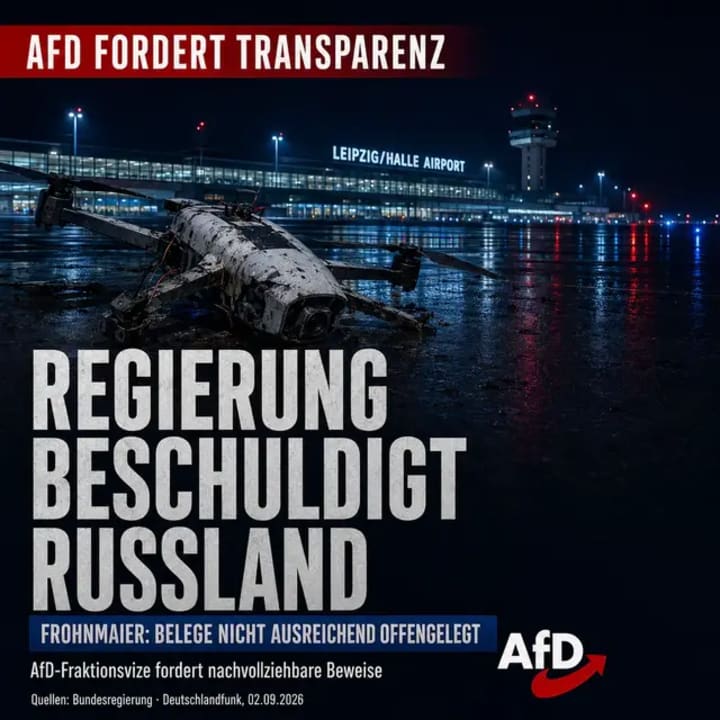 Die Bundesregierung macht Russland für den versuchten Drohnenanschlag am Flughafen Leipzig/Halle verantwortlich. AfD-Fraktionsvize Markus Frohnmaier kritisiert,