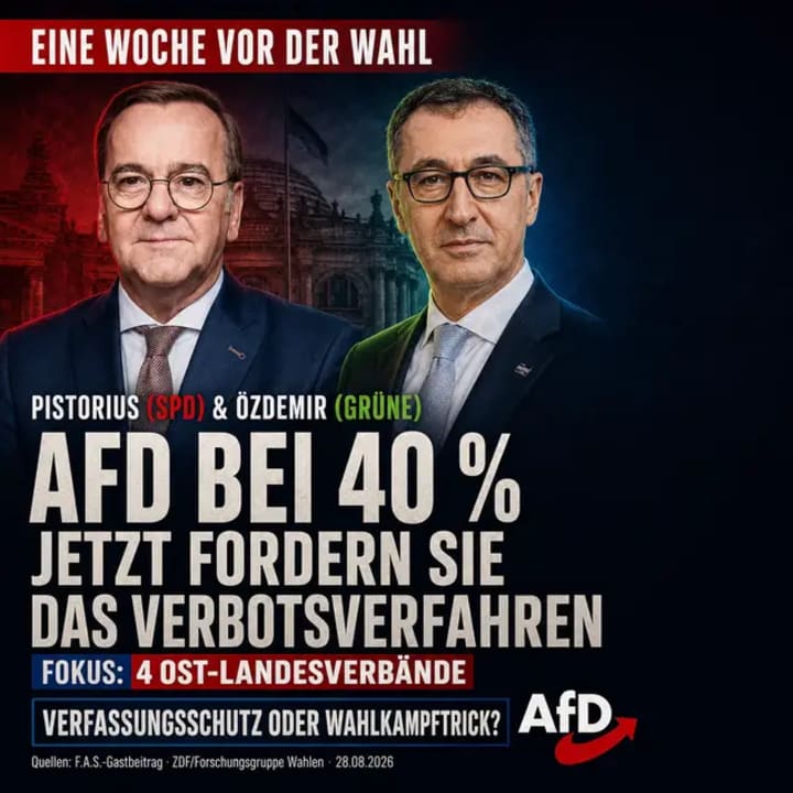 Eine Woche vor der Landtagswahl: Die AfD erreicht in Sachsen-Anhalt aktuell 40 Prozent. Gleichzeitig fordern Boris Pistorius und Cem Özdemir ein Verbotsverfahre