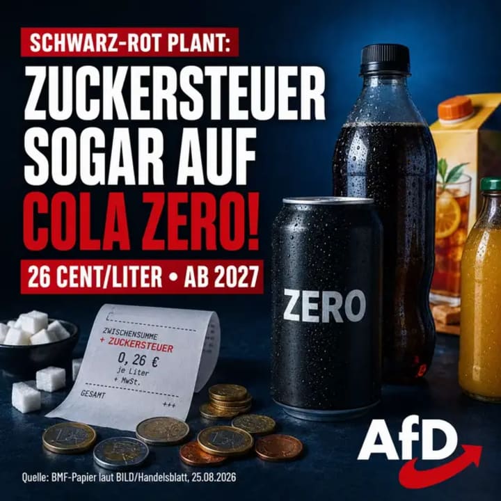 Schwarz-Rot plant laut einem Papier des Bundesfinanzministeriums den Start bereits 2027. Selbst Zero-Getränke sollen mit 26 Cent je Liter plus Mehrwertsteuer be