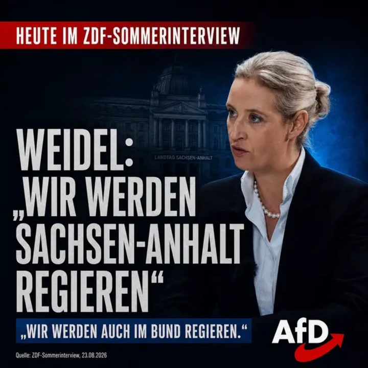 Alice Weidel legt sich im ZDF-Sommerinterview fest: Die AfD werde in Sachsen-Anhalt die Regierung stellen – und später auch im Bund. Kurz vor der Landtagswahl i
