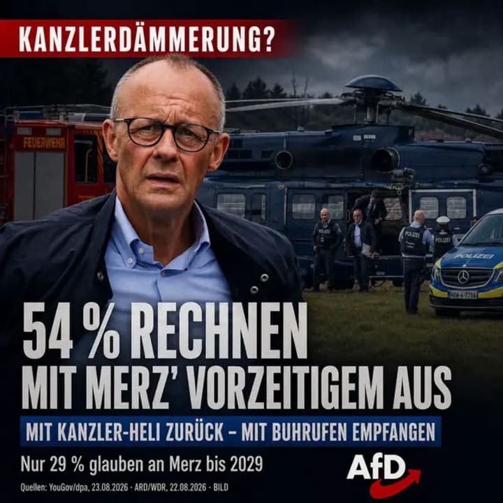 Mit dem Kanzler-Hubschrauber ins Waldbrandgebiet – dort wurde Friedrich Merz mit Buhrufen, Pfiffen und Traktorhupen empfangen. Nicht „alle“ Anwesenden buhten; d