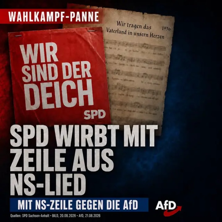 Ausgerechnet im Wahlkampf gegen die AfD wirbt die SPD Sachsen-Anhalt mit „Wir sind der Deich“. Die wortgleiche Formulierung findet sich in einem Pflichtlied des