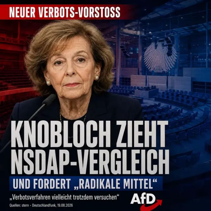 Charlotte Knobloch zieht im heute veröffentlichten Stern-Interview Parallelen zwischen der AfD und der frühen NSDAP. Obwohl sie einem Verbotsverfahren geringe E