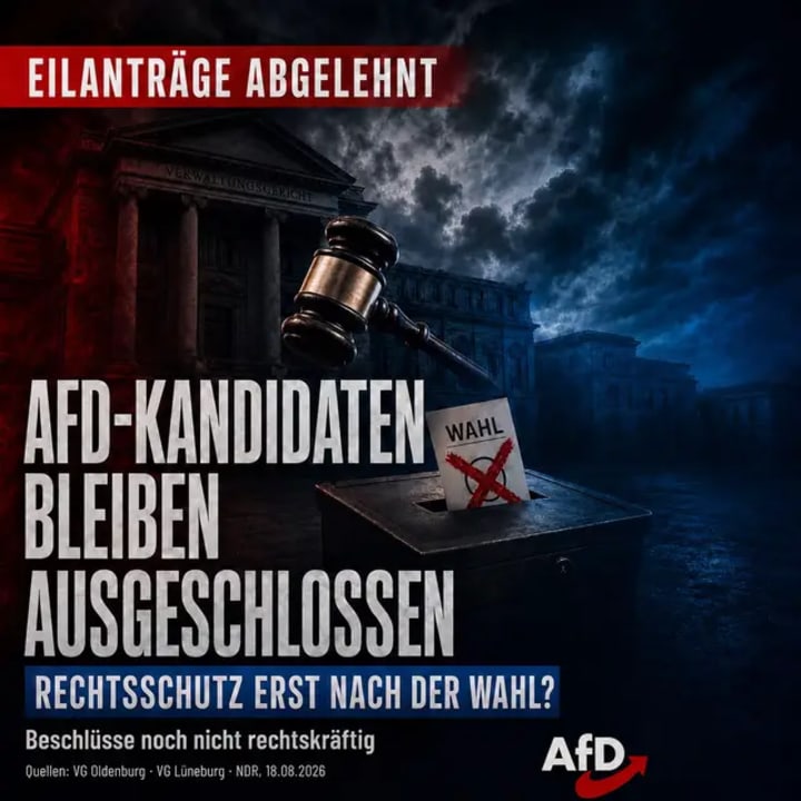Zwei AfD-Politiker bleiben vorerst von den Landratswahlen in Friesland und Lüneburg ausgeschlossen. Die Verwaltungsgerichte Oldenburg und Lüneburg haben die Eil