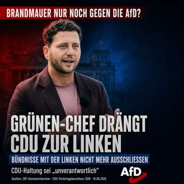 Heute im ZDF-Sommerinterview nennt Grünen-Chef Felix Banaszak die CDU-Haltung gegenüber der Linken „unverantwortlich“. Er fordert die CDU auf, Bündnisse mit der