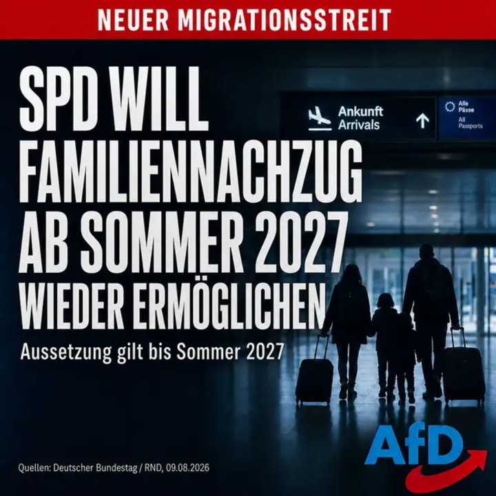 Die SPD fordert, den derzeit ausgesetzten Familiennachzug für subsidiär Schutzberechtigte nach Juli 2027 nicht weiter auszusetzen. Danach könnte wieder die früh