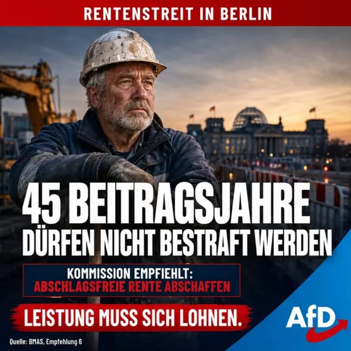 Nach 45 Beitragsjahren soll die abschlagsfreie Rente abgeschafft werden. Wer jahrzehntelang gearbeitet und eingezahlt hat, darf dafür nicht bestraft werden. Lei