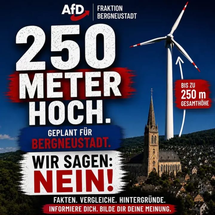 Als Ratsmitglied der AfD-Fraktion in Bergneustadt setze ich mich mit den geplanten Windkraftanlagen in unserer Stadt auseinander. Wir lehnen dieses Vorhaben ab