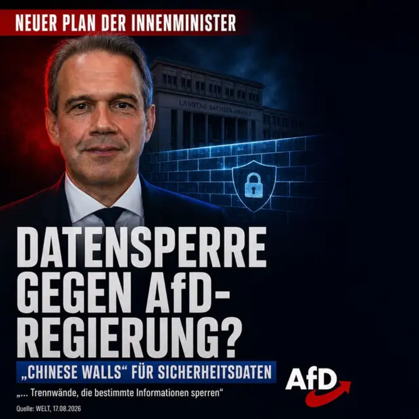 Jetzt wird der Plan konkret: Thüringens Innenminister Georg Maier (SPD) hält es für rechtlich vertretbar, bei einer möglichen AfD-Regierung in Sachsen-Anhalt so