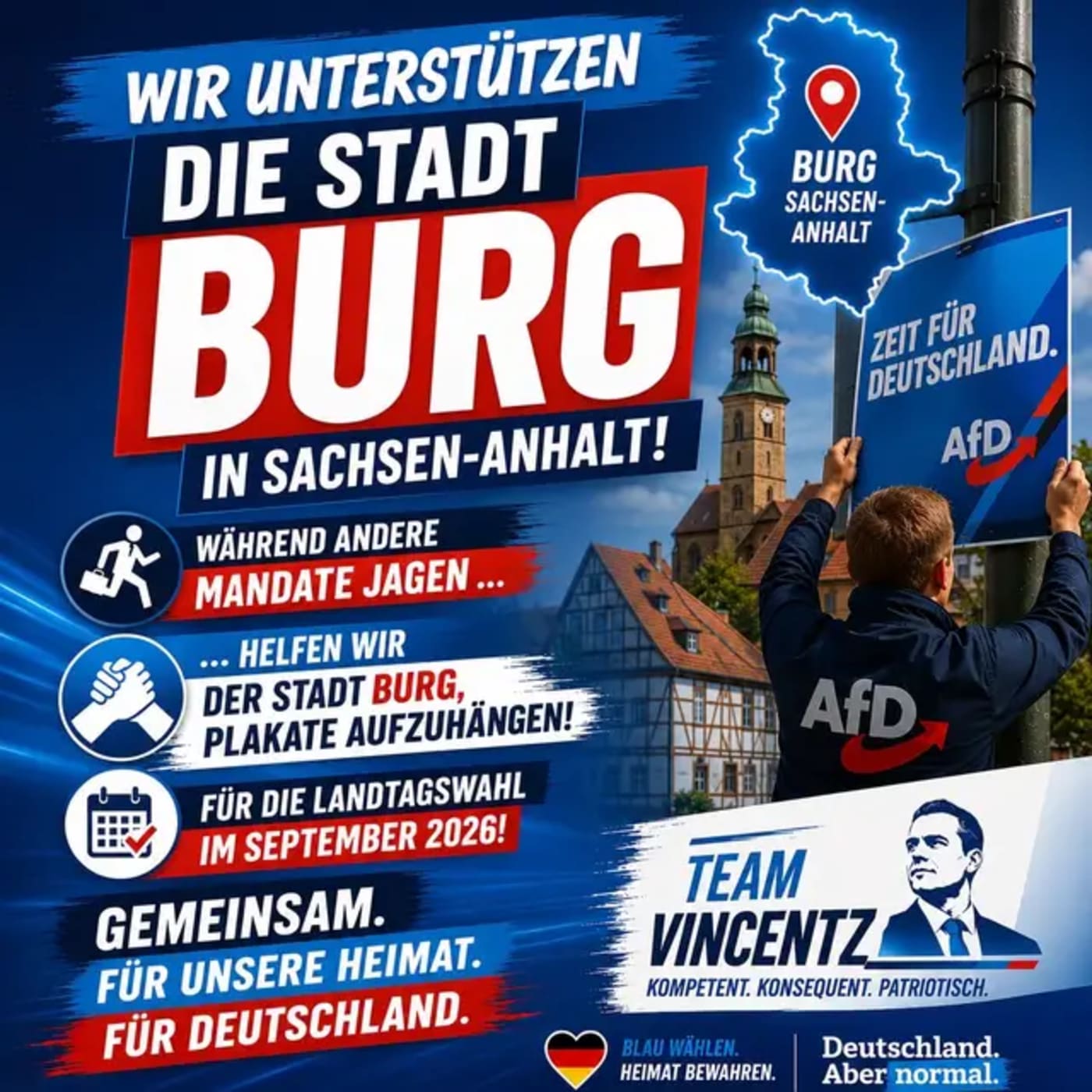 📍 Burg, Sachsen-Anhalt. Gemeinsam mit Team Vincentz unterstützen wir unsere Parteifreunde beim Plakatieren für die Landtagswahl 2026 @QuickShop24. Politik heiß