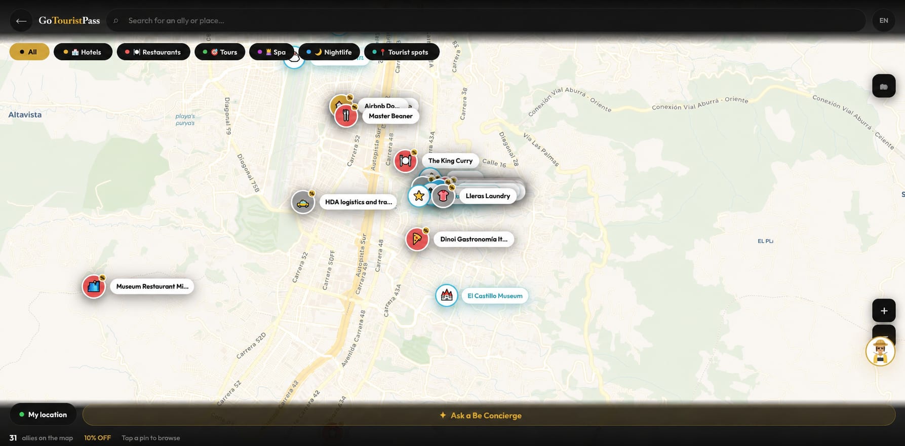 GoTouristPass partner map