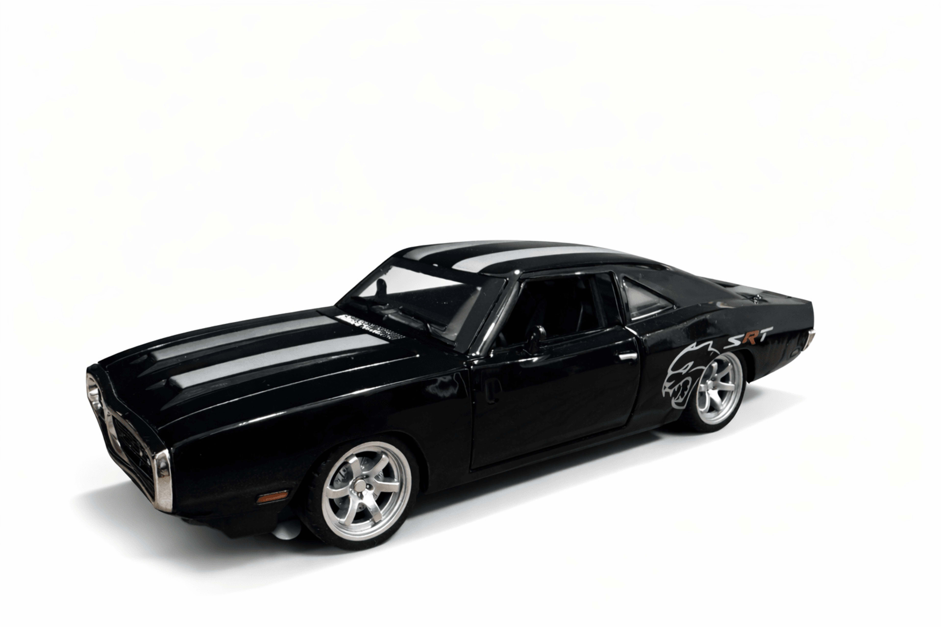 Dodge Charger SRT Hellcat Diecast 1:32 – Black with Racing Stripes | Openable Doors | Light & Sound