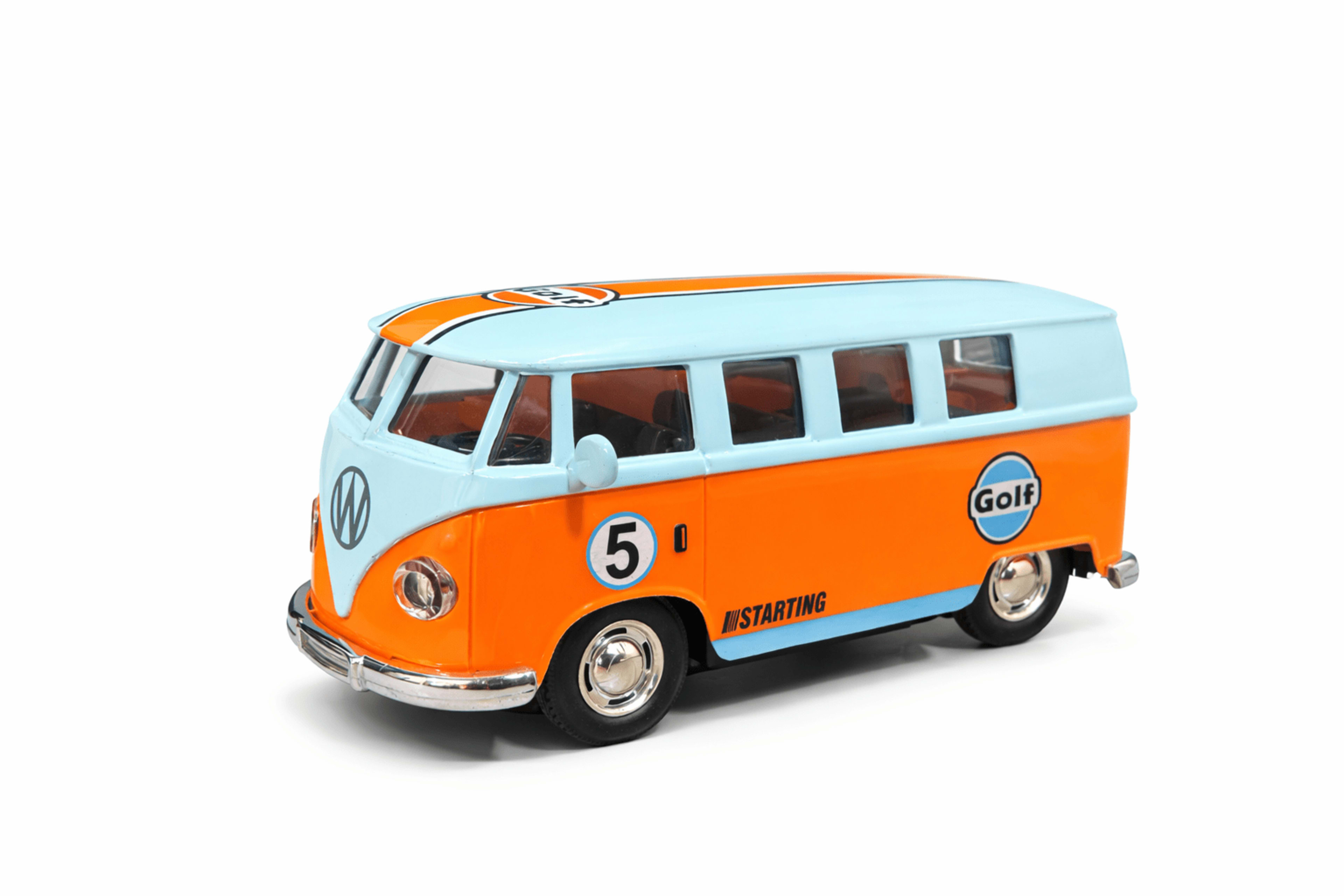 Volkswagen Type 2 (VW Bus) Diecast 1:32 β Gulf Orange & Blue | Openable Doors