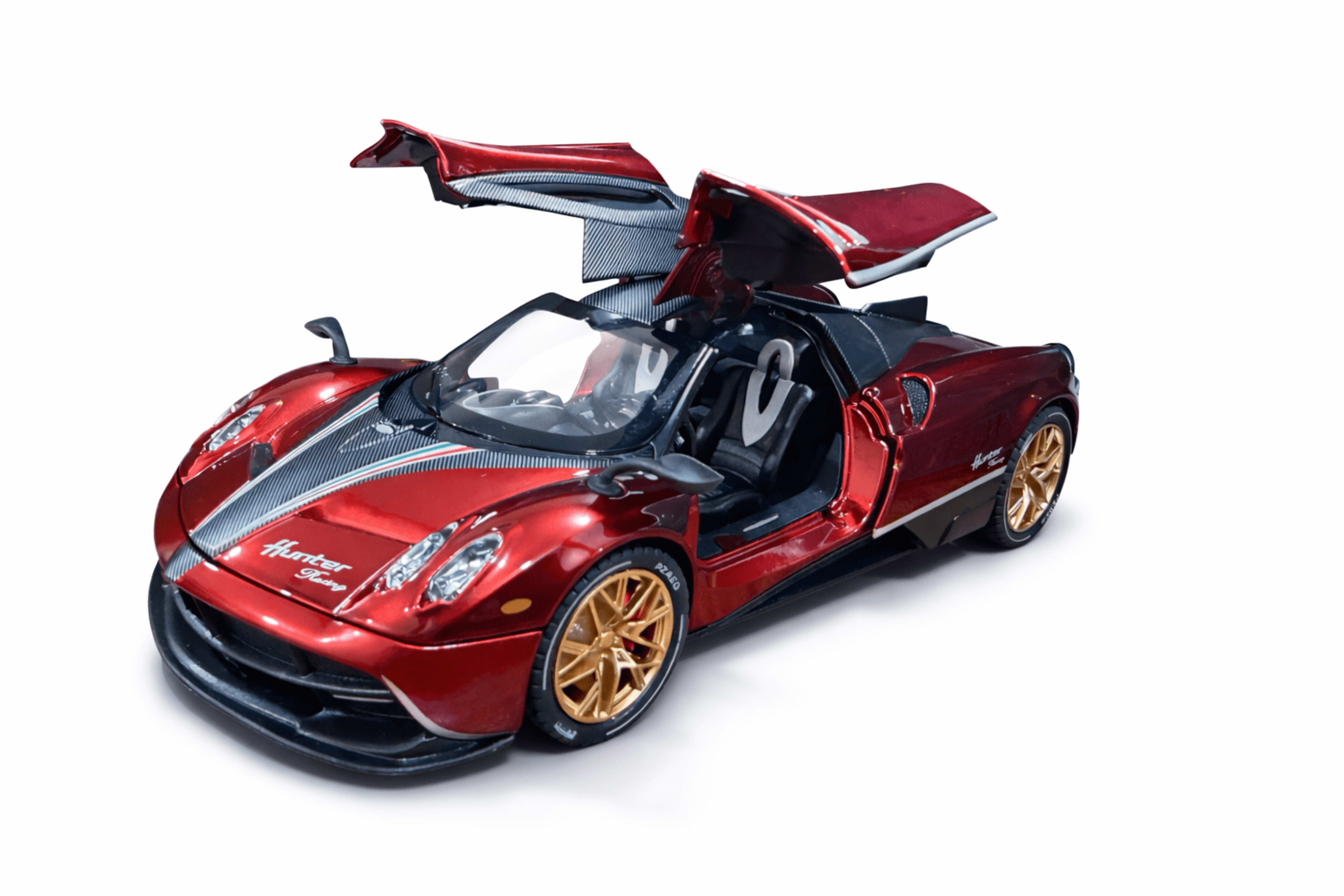Pagani Huayra Diecast 1:24 – Red Carbon Fiber Finish | Openable Parts | Light & Sound