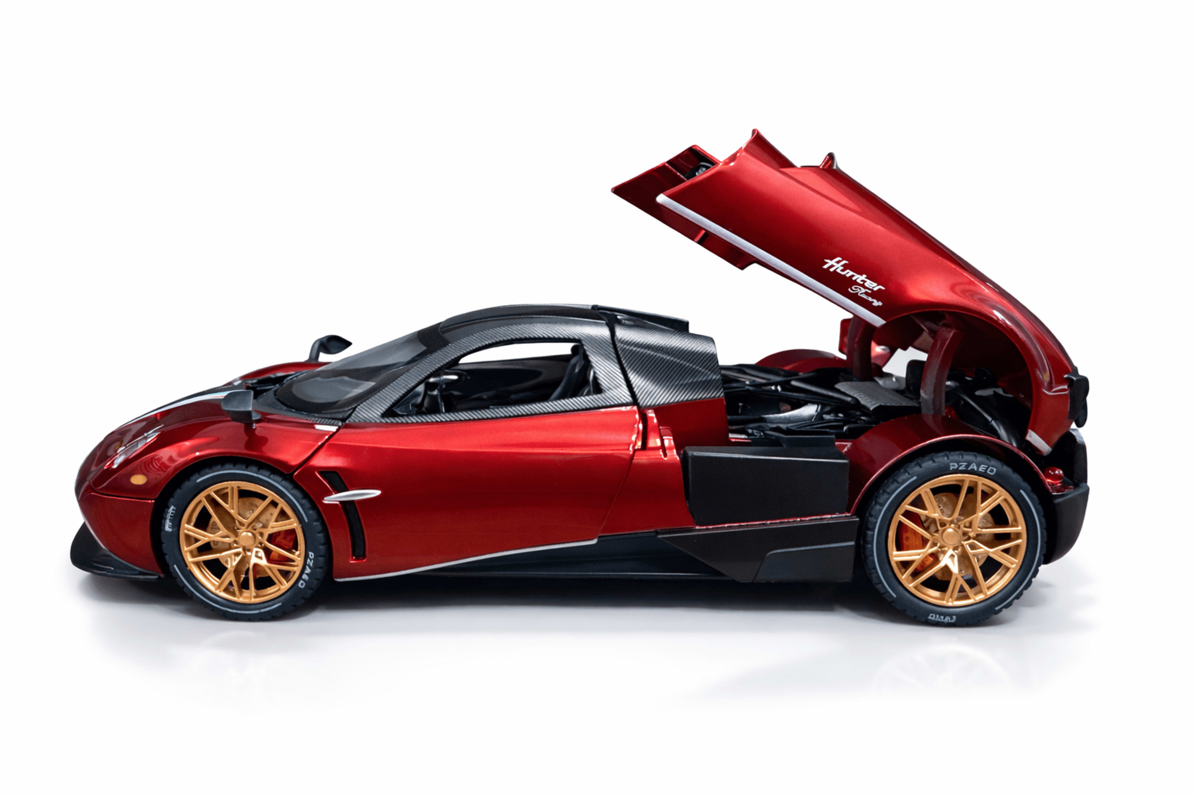Pagani Huayra Diecast 1:24 – Red Carbon Fiber Finish | Openable Parts | Light & Sound