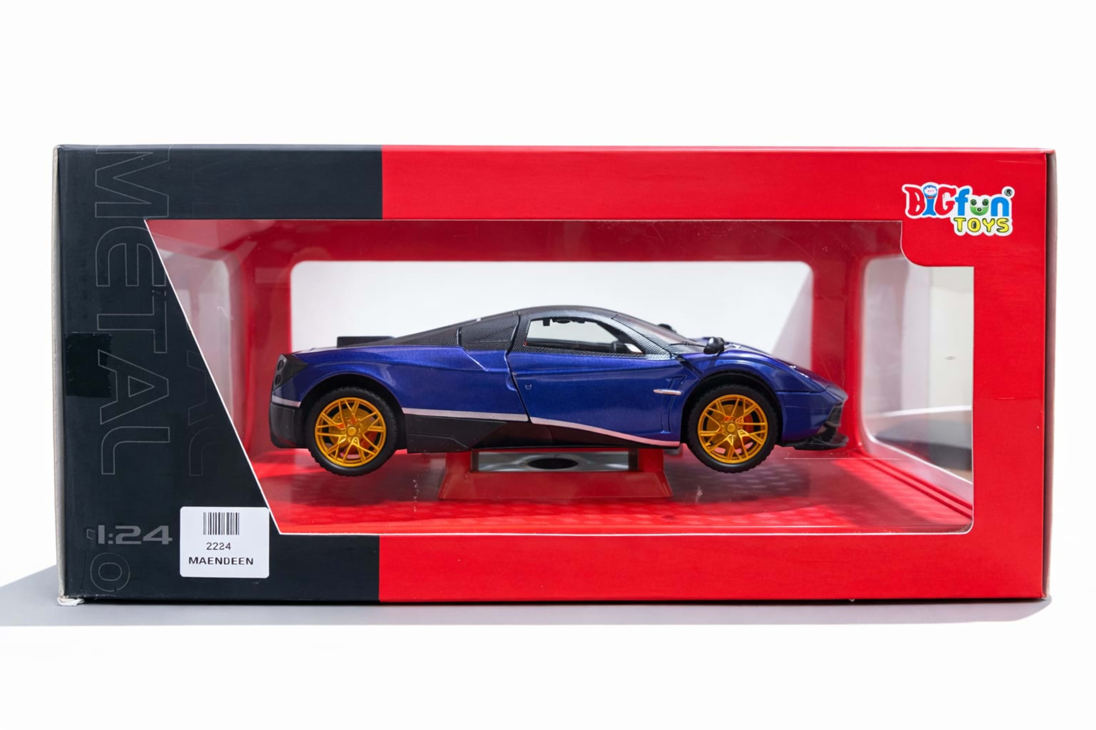 Pagani Huayra Diecast 1:24 – Blue Carbon Fiber Finish | Premium Display Base & Frame | Openable Parts | Light & Sound