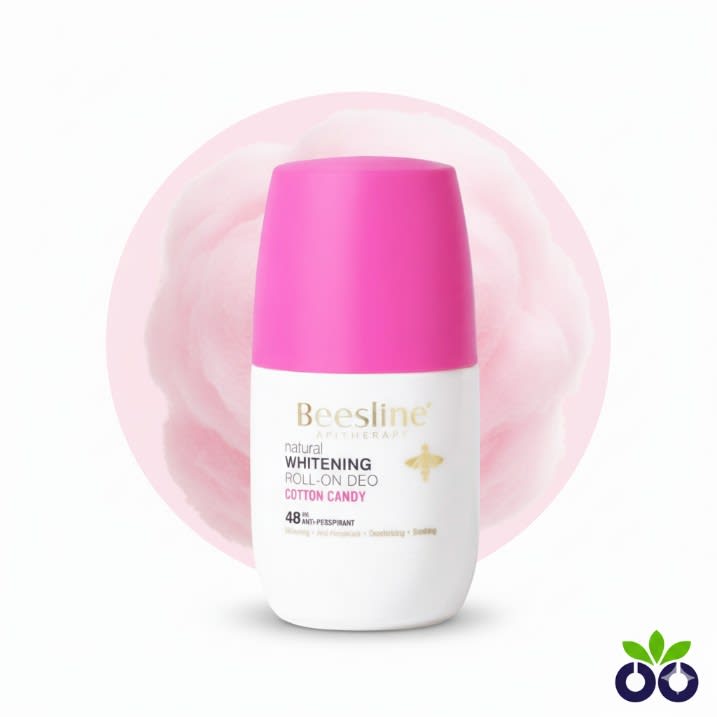 Beesline Cotton Candy, a sweet scented whitening deodorant with Lumiskin for sensitive underarm skin.