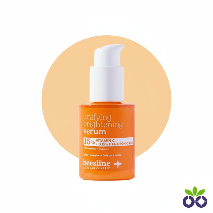 Beesline Unifying Brightening Serum, a stable vitamin c brightening serum with two forms of Vitamin C to fade dark spots.