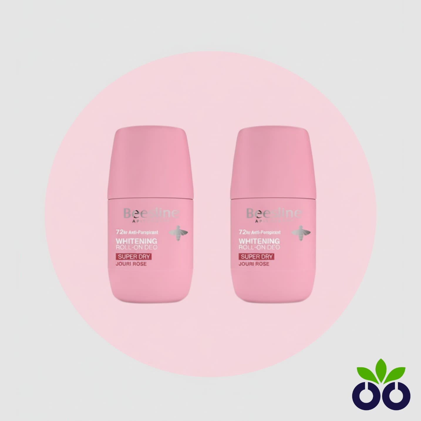Beesline Super Dry Jouri Rose 1+1 whitening deodorant offer pack with Lumiskin and a floral rose scent.