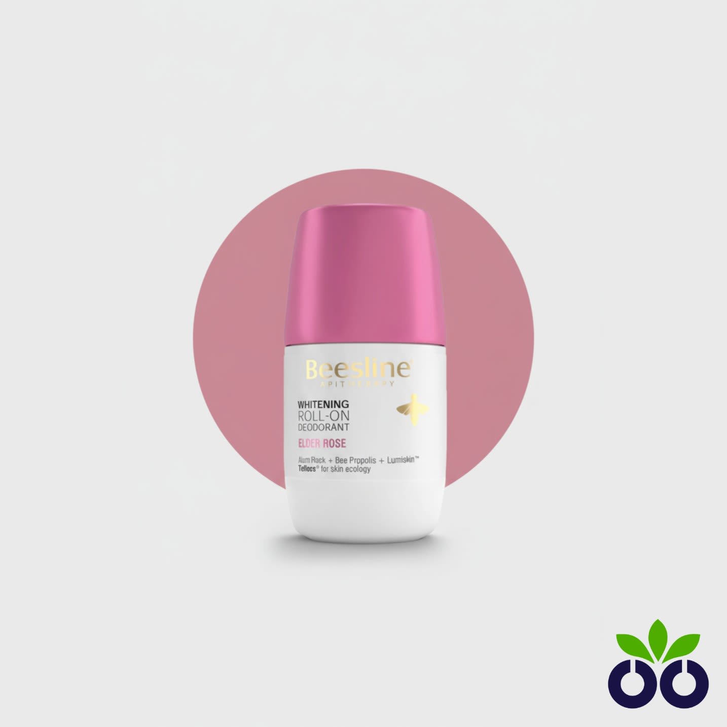 Beesline Elder Rose, a whitening roll-on deodorant with a rose scent, for brightening sensitive underarm skin.