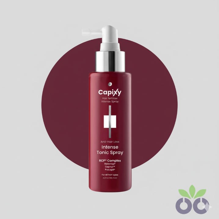 Capixy Intense Tonic, a capixyl hair spray for hair loss with Redensyl, Procapil, and Keratin to strengthen and regrow hair.