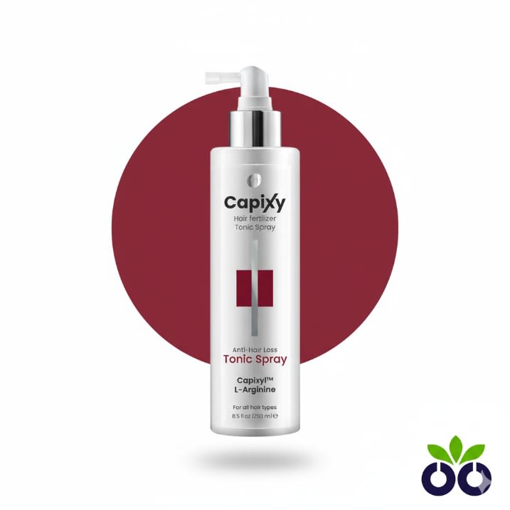 Capixy Tonic Spray, an anti-hair fall tonic with Capixyl and Saw Palmetto to strengthen follicles and reduce shedding.