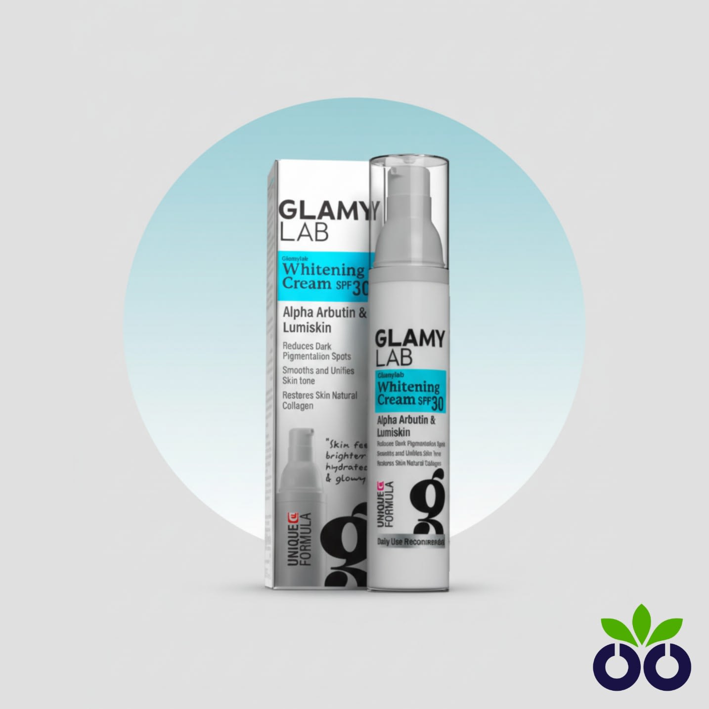Glamy Lab Whitening Cream, an alpha-arbutin cream with SPF 30, for fading dark spots and daily sun protection.