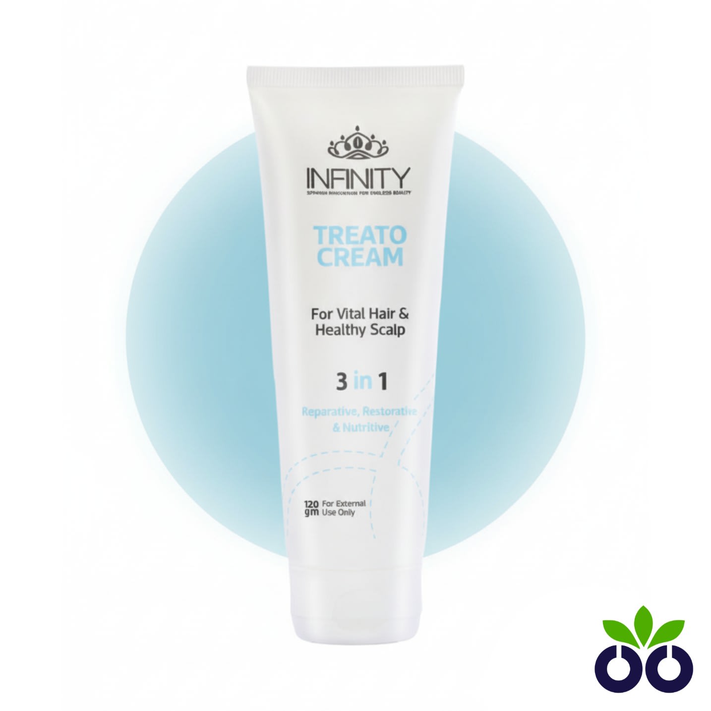 Infinity Treato Hair Cream, a biotin keratin hair cream with Shea Butter, for repairing damaged and frizzy hair.