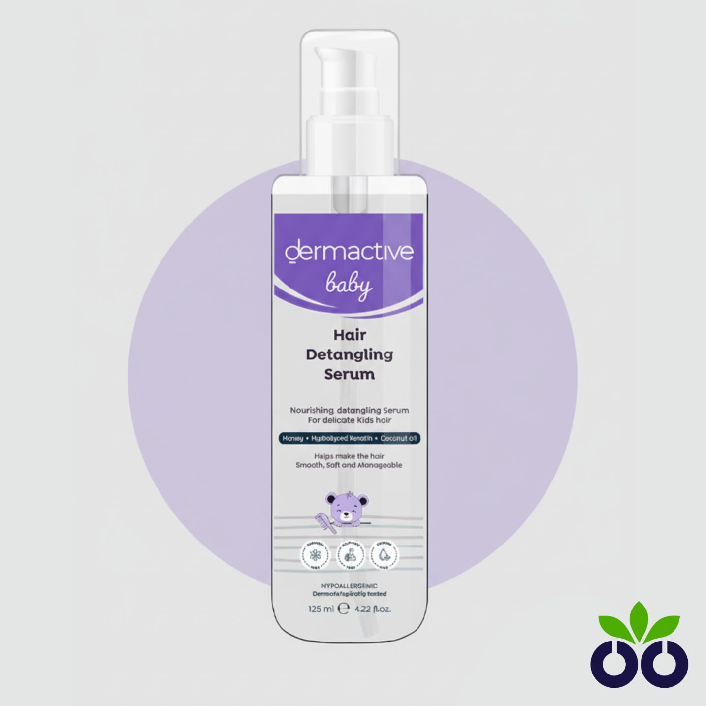 Dermactive Baby Detangling Serum, a leave-in serum with Keratin and Coconut Oil to gently detangle knots in fine baby hair.