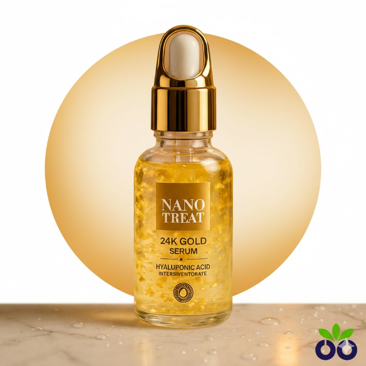 Nano Treat 24K Gold, a liposomal brightening serum for glowing skin with Vitamin C and Kojic Acid.