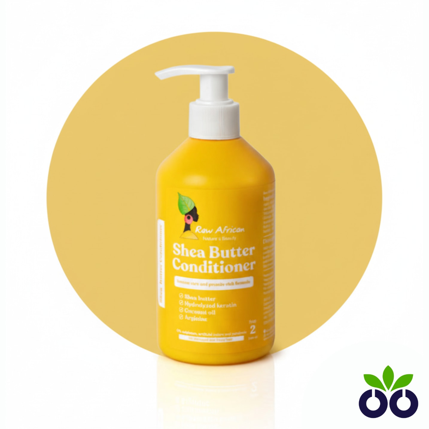 Raw African's hydrating shea butter conditioner with Hydrolyzed Wheat Protein for repairing dry, frizzy hair.