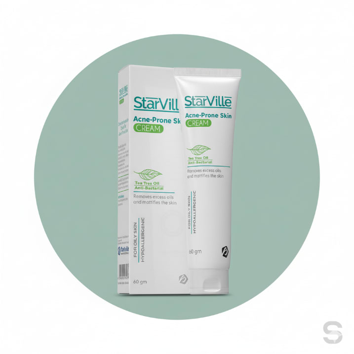 StarVille Acne-Prone Skin Cream, a moisturizer for acne-prone skin with Salicylic Acid and Tea Tree Oil.