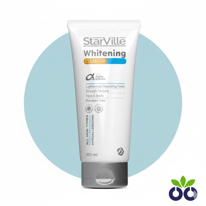 StarVille's face wash for hyperpigmentation in a 200ml bottle, with Alpha Arbutin and Kojic Acid to brighten skin.