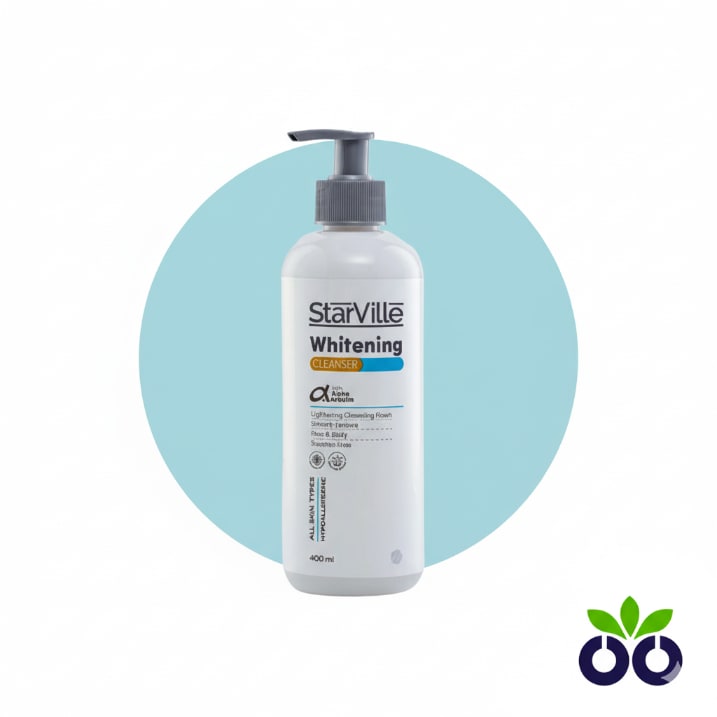 StarVille's face wash for hyperpigmentation in a 400ml value size bottle, with Alpha Arbutin and Kojic Acid to brighten skin.
