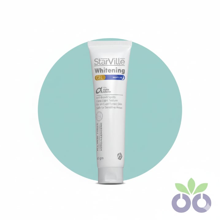 StarVille's brightening night gel with retinol, Alpha Arbutin, and Kojic Acid for treating hyperpigmentation overnight.