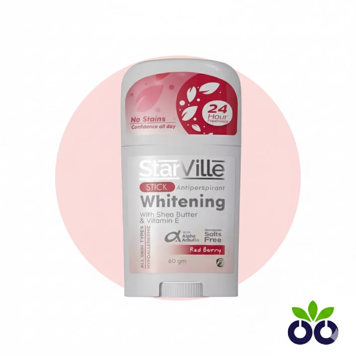 StarVille Redberry, a whitening deodorant stick with Alpha Arbutin and a fresh redberry scent for dark underarms.