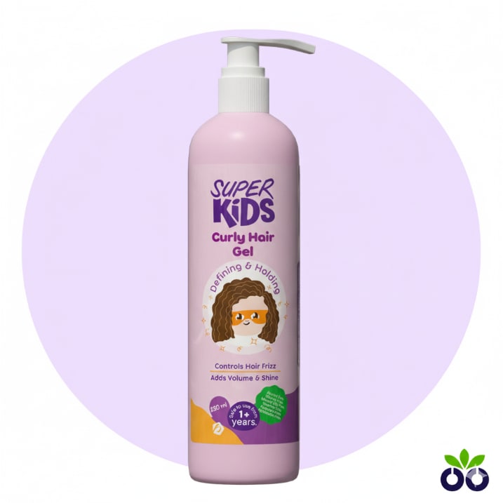 Super Kids Curly Hair Gel, a kids curl defining gel with Argan Oil and Bamboo to define curls and fight frizz.