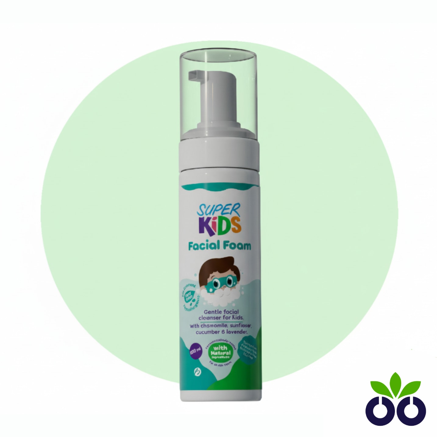 Super Kids Facial Foam, a gentle face cleanser for kids with calming Aloe Vera and Chamomile for sensitive skin.