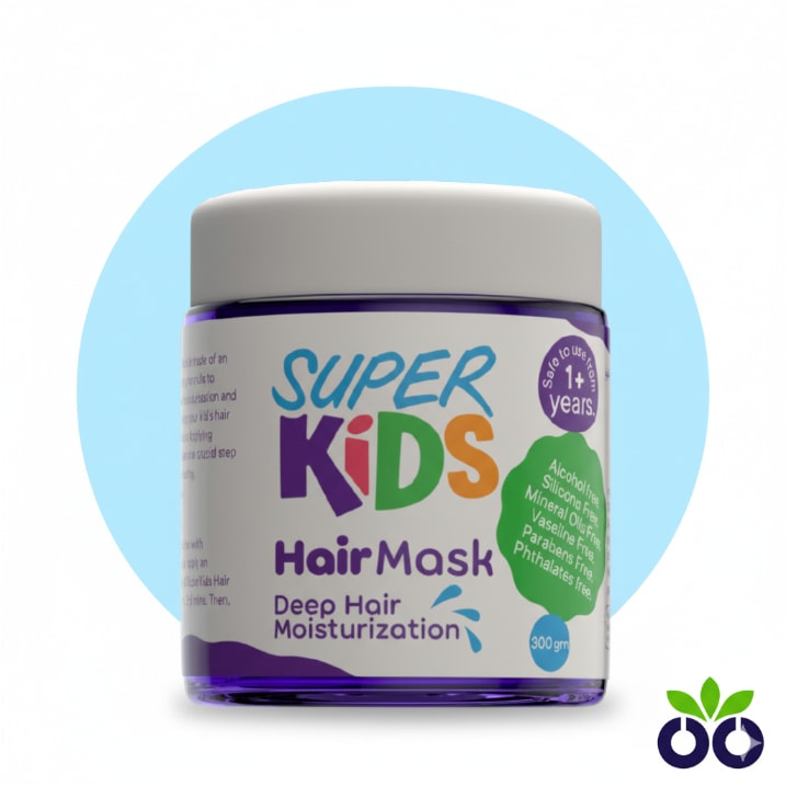 Super Kids Hair Mask, a nourishing kids hair mask with soothing Oatmeal and Shea Butter for a child's dry, frizzy hair.