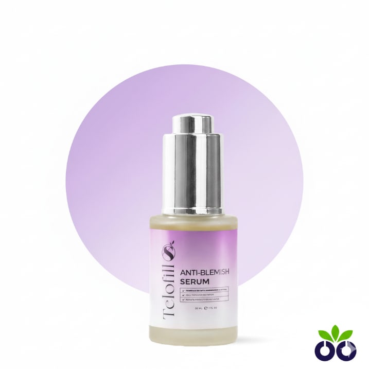 Telofill Anti-Blemish Serum, a blemish control serum with Salicylic Acid and Centella to clear and calm acne-prone skin.