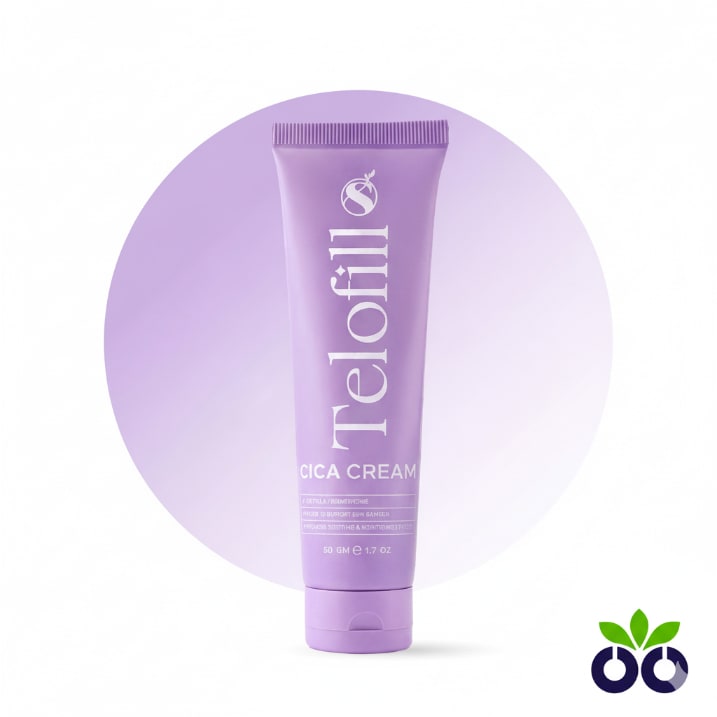 Telofill Cica Cream, a cica cream for irritated skin with Zinc Oxide and Centella to soothe and repair.