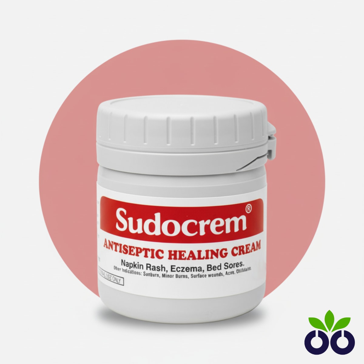 A tub of Sudocrem, the classic antiseptic healing cream with 15.25% Zinc Oxide for treating diaper rash and minor skin irritations.