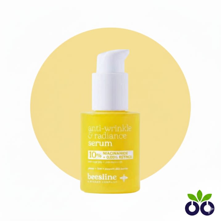 Beesline Anti-Wrinkle & Radiance Serum, a retinol and peptide serum with Curcumin to restore skin radiance.