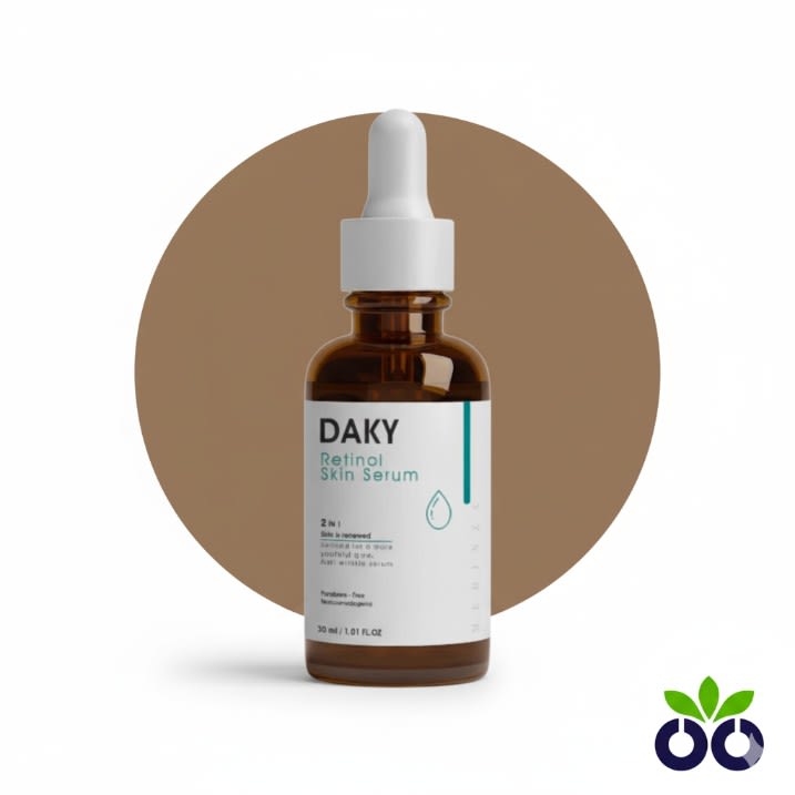Daky Retinol Serum, a high-strength 1% retinol serum for experienced users to treat deep wrinkles.