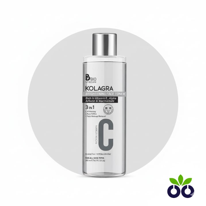 Kolagra Toner, a brightening toner for oily skin with Matmarine and Alpha Arbutin to control shine and fade dark spots.