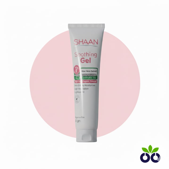 Shaan Soothing Gel, a 60gm travel size tube of calming gel for irritated skin, with Aloe Vera and Panthenol.