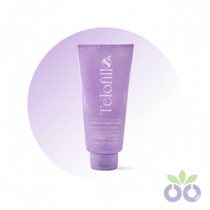 Telofill Defining and Nourishing Leave-In, a leave-in conditioner for frizzy hair with Procapil and Shea Butter.