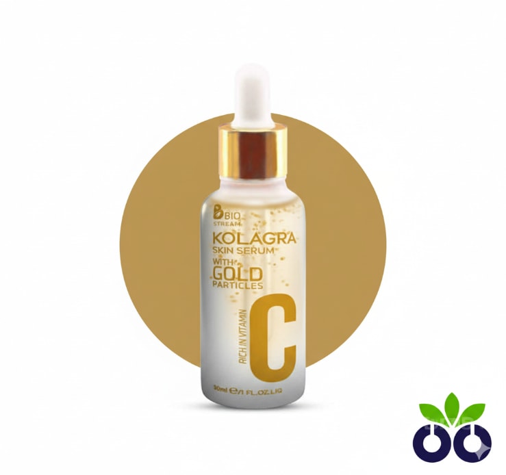 Kolagra Gold Serum 24K, a luxury brightening serum for glowing skin with 24K Gold, Caviar, and Vitamin C.